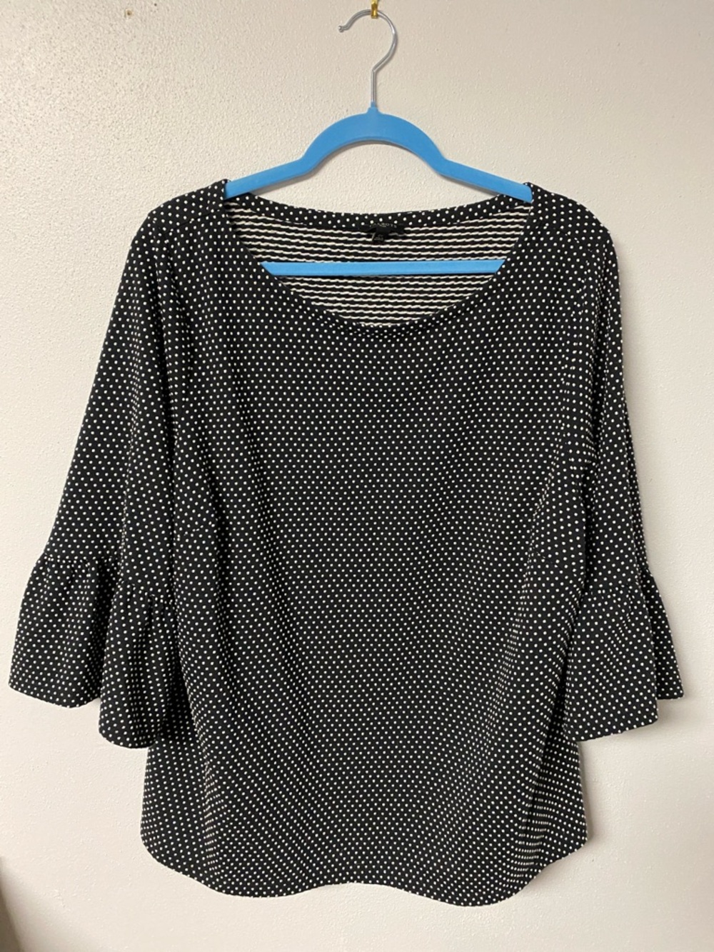Talbots Black Blouse with White Polka Dots and Ruffle Sleeves. Size 2X